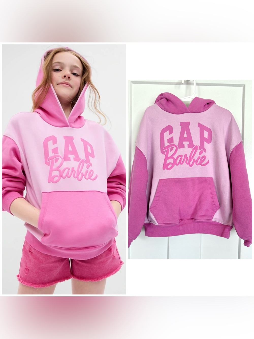 Gap x Barbie Girls Pink Colorblock Hoodie Size S 6/7